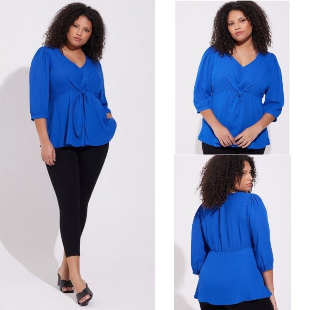 Torrid NWT Blue Georgette Tie-Front Blouse Size 6